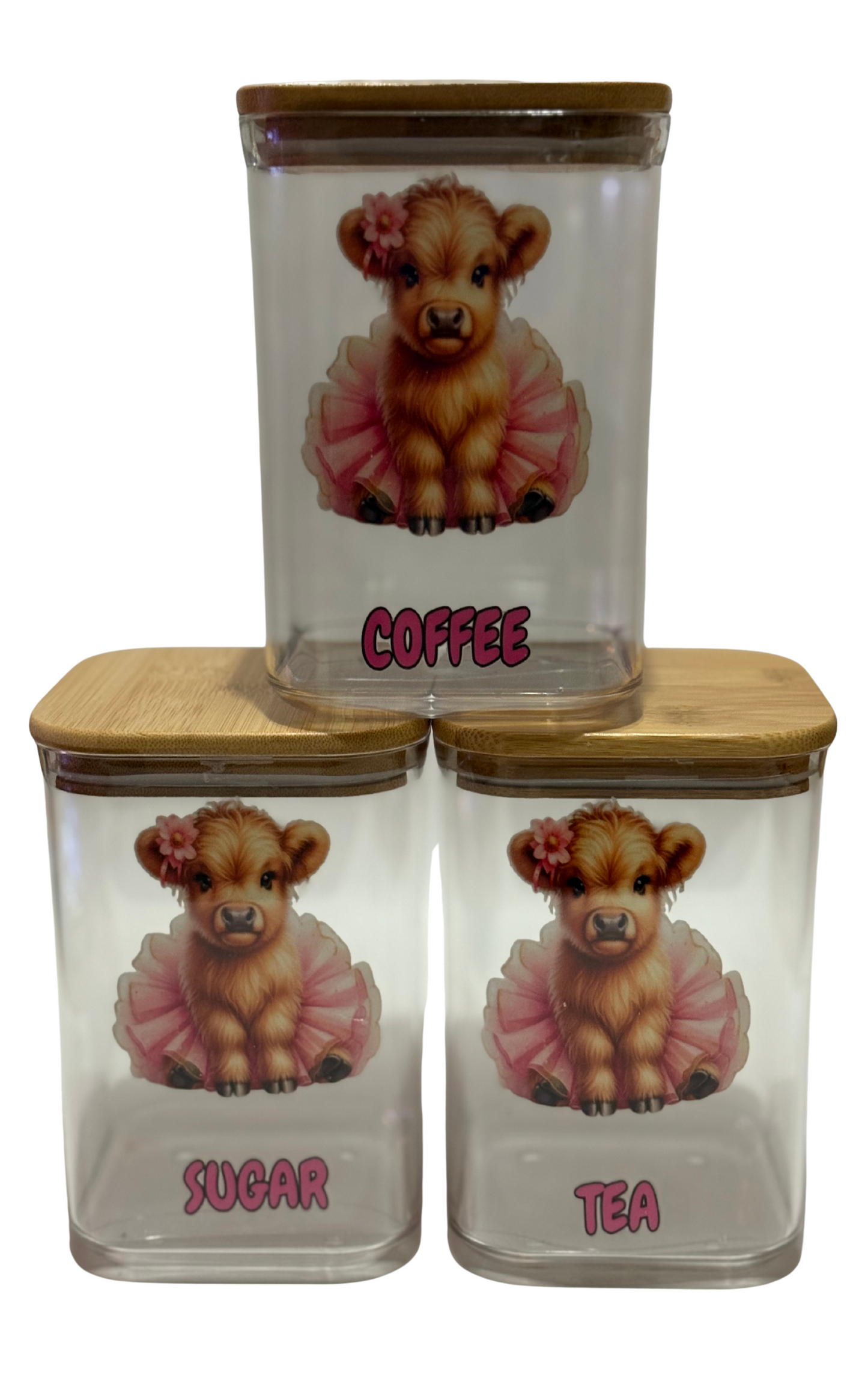 PINK HIGHLAND COW CANISTER SET