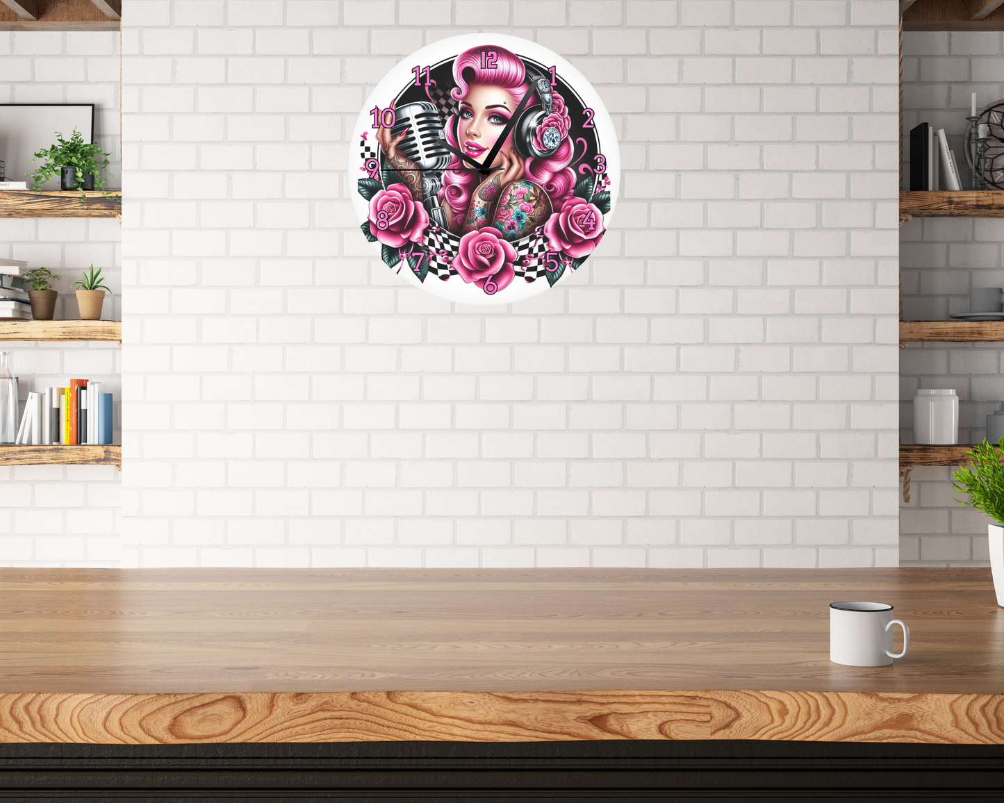 ROCKABILLY GIRL WITH MICROPHONE WALL CLOCK