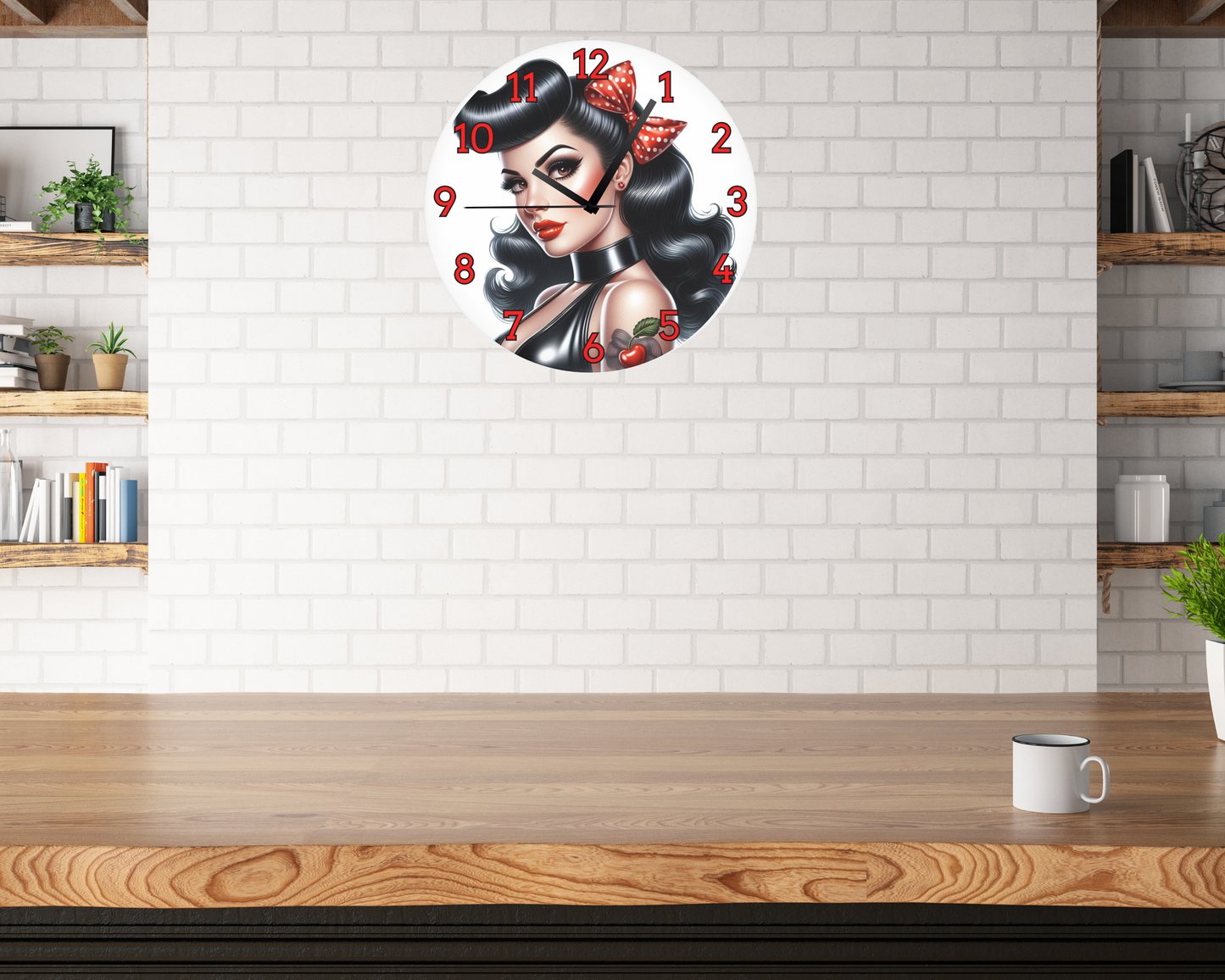 TATTOO ROCKABILLY GIRL WALL CLOCK