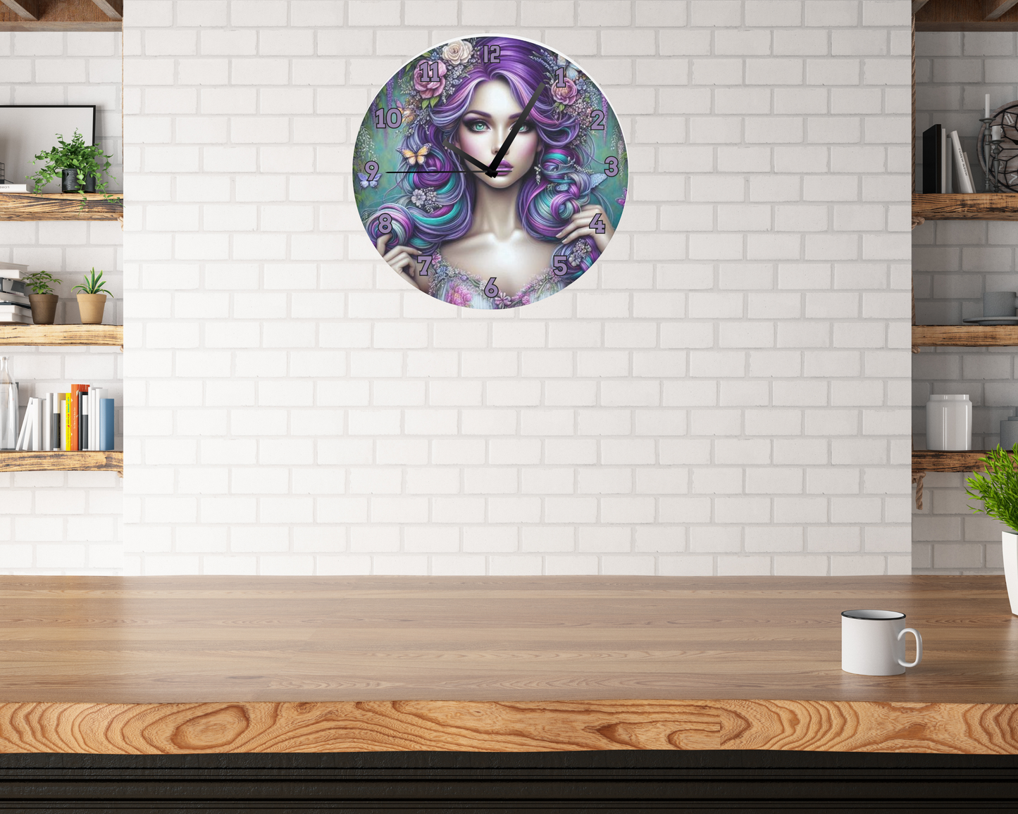 PURPLE NYMPH WALL CLOCK