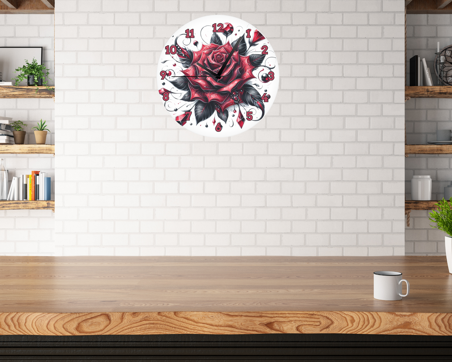 RED ROSE WALL CLOCK
