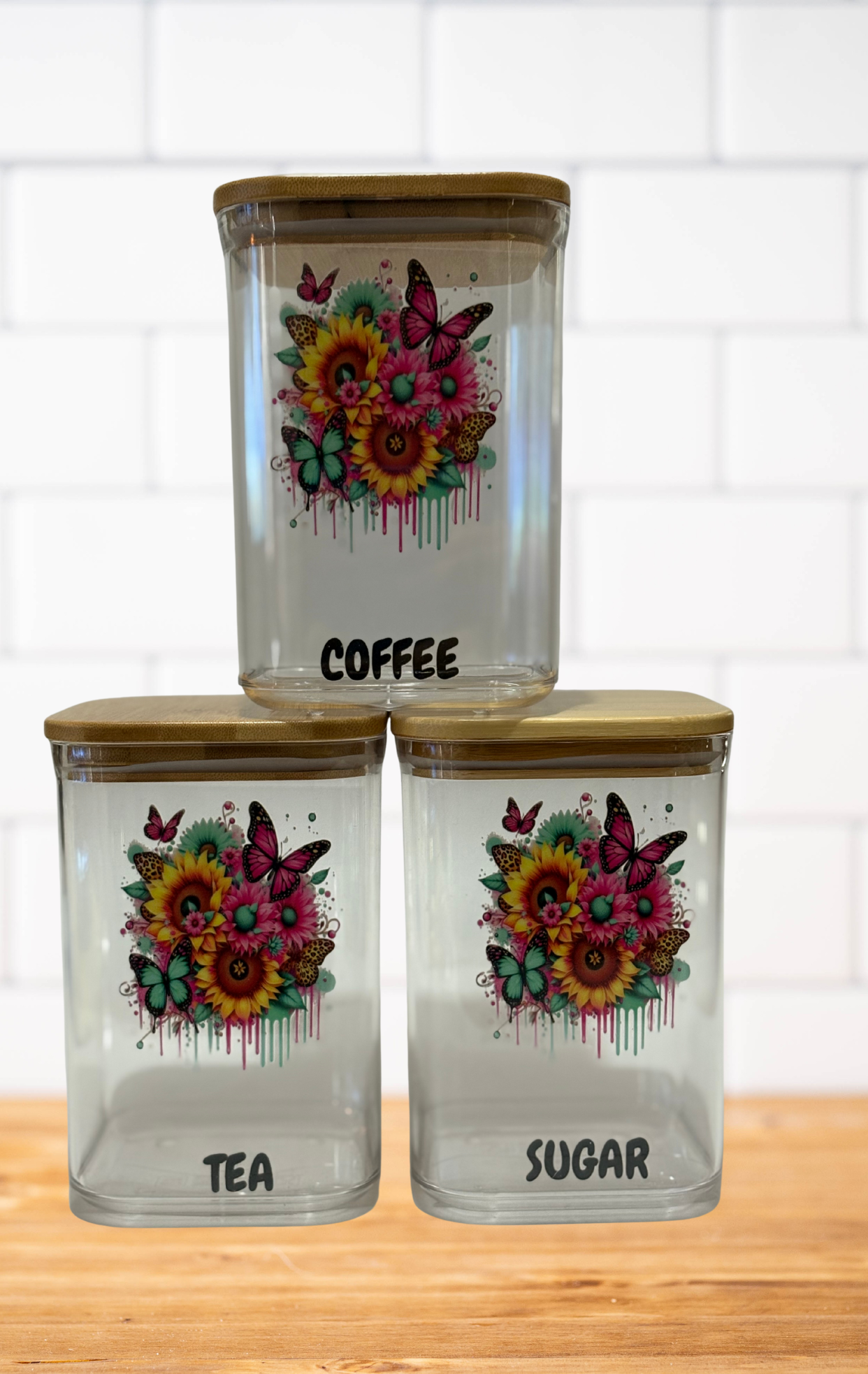 Pink flower canister set