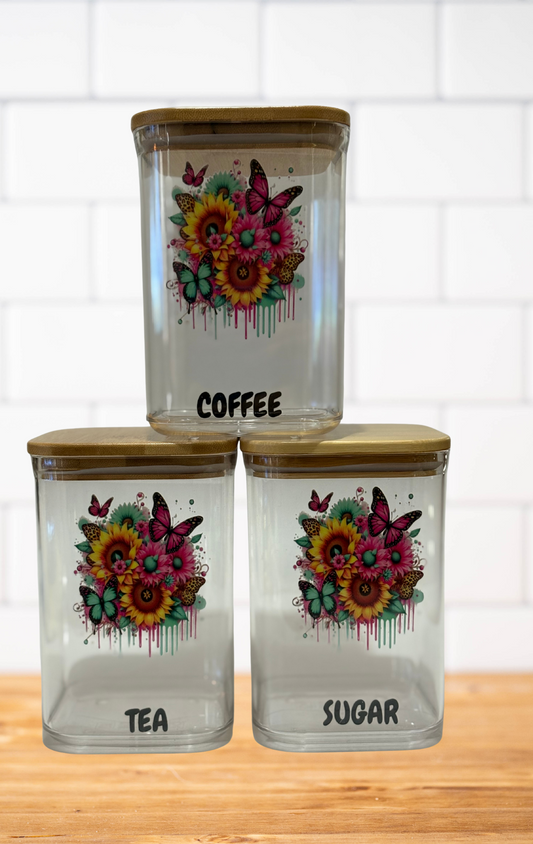 Pink flower canister set
