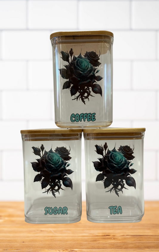 Teal Rose Canister Set.