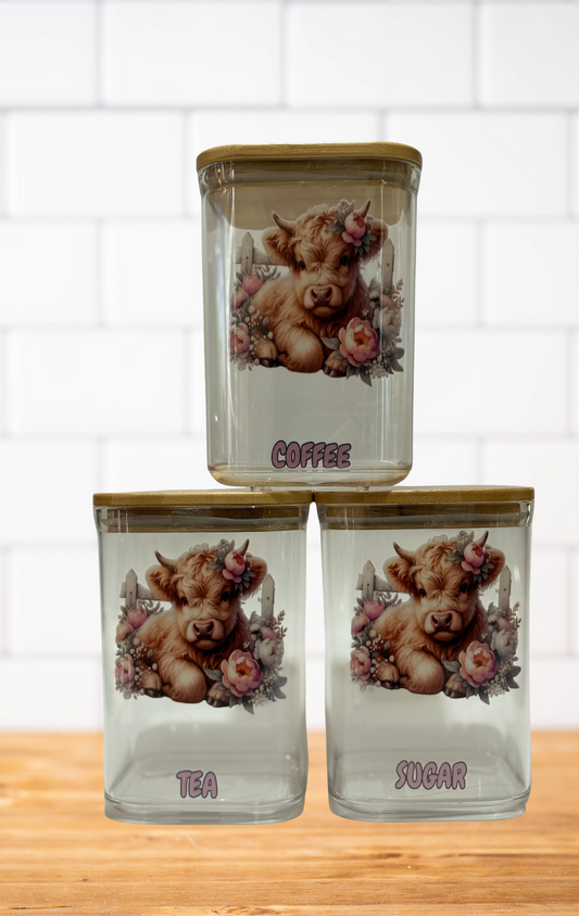 Pink Highland Cow Canister Set.