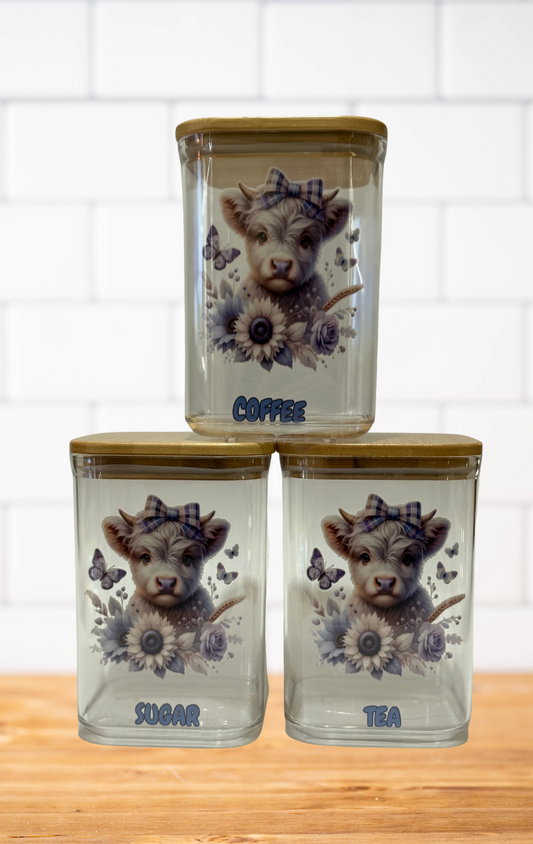 White Highland Cow Canister Set