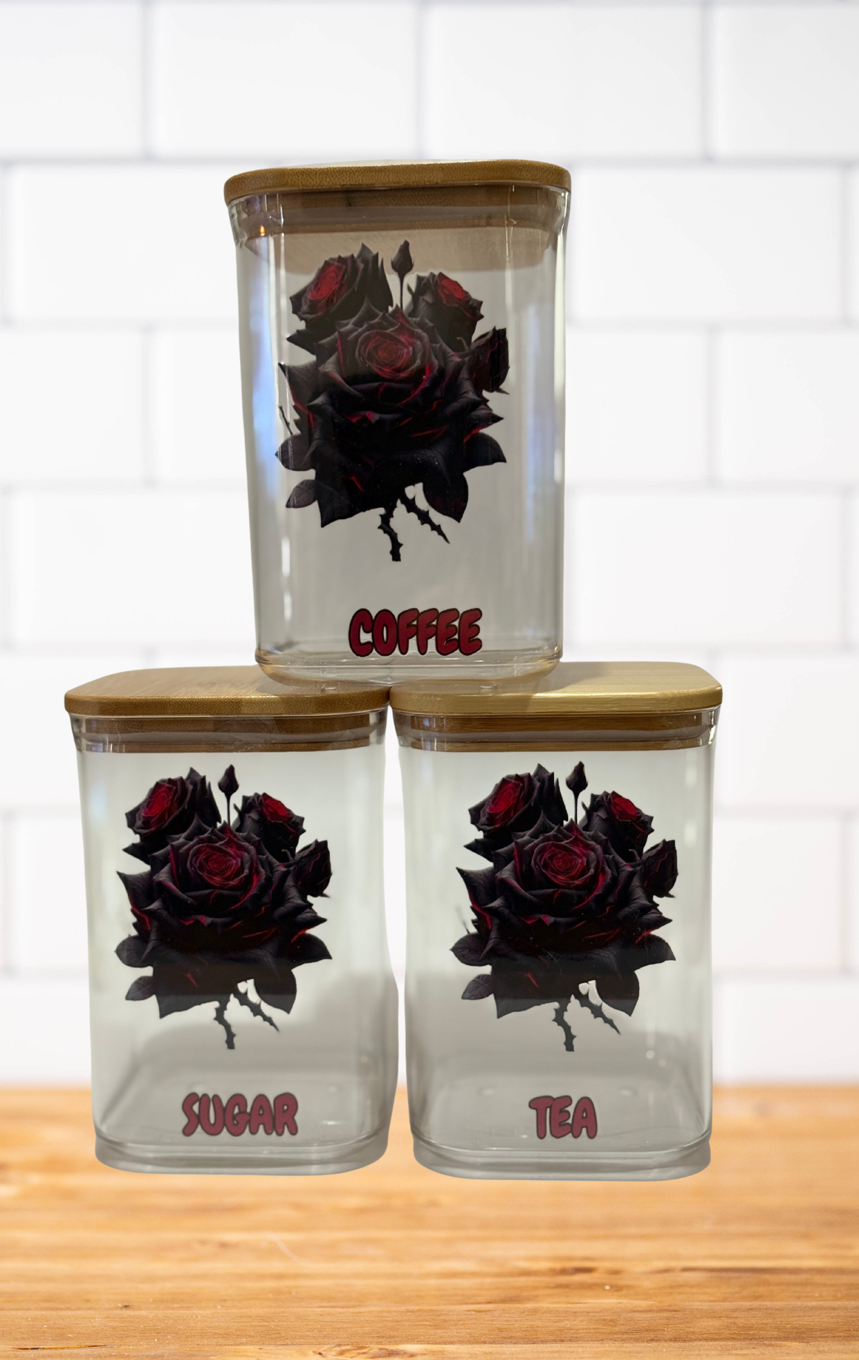 Blood red Rose Canister Set.