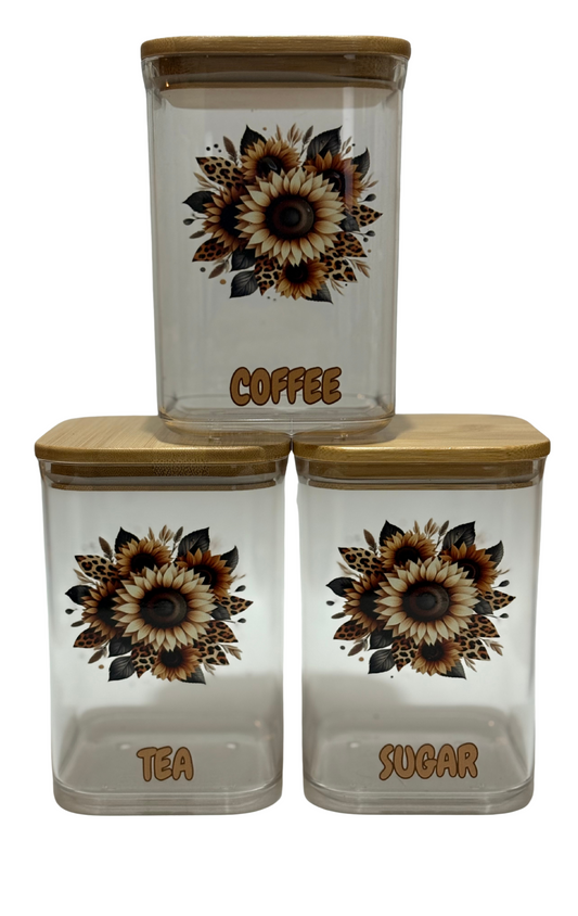 LEOPARD PRINT SUNFLOWER CANISTER SET