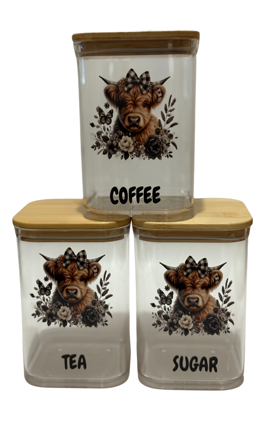 BLACK HIGHLAND COW CANISTER SET