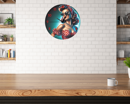 POLKA DOT PINUP GIRL WALL CLOCK
