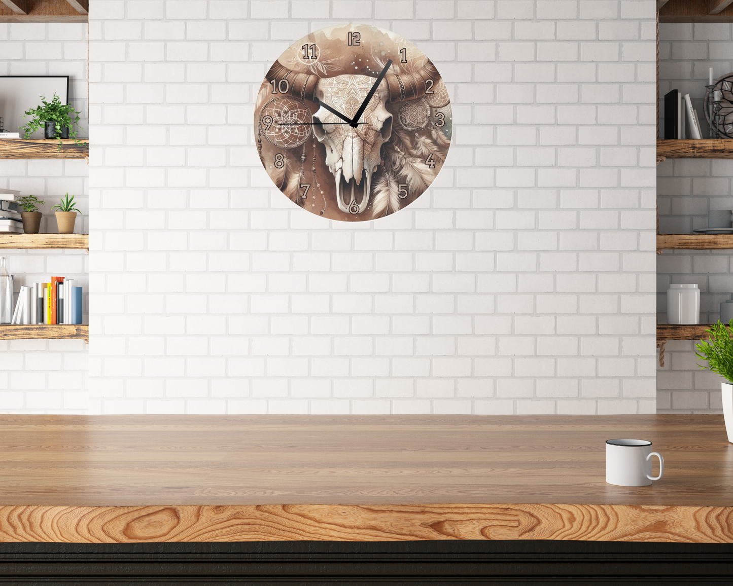 COUNTRY COW SKULL WALL CLOCK