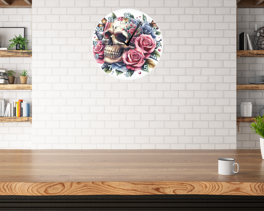 FLORAL SKULL WALL CLOCK