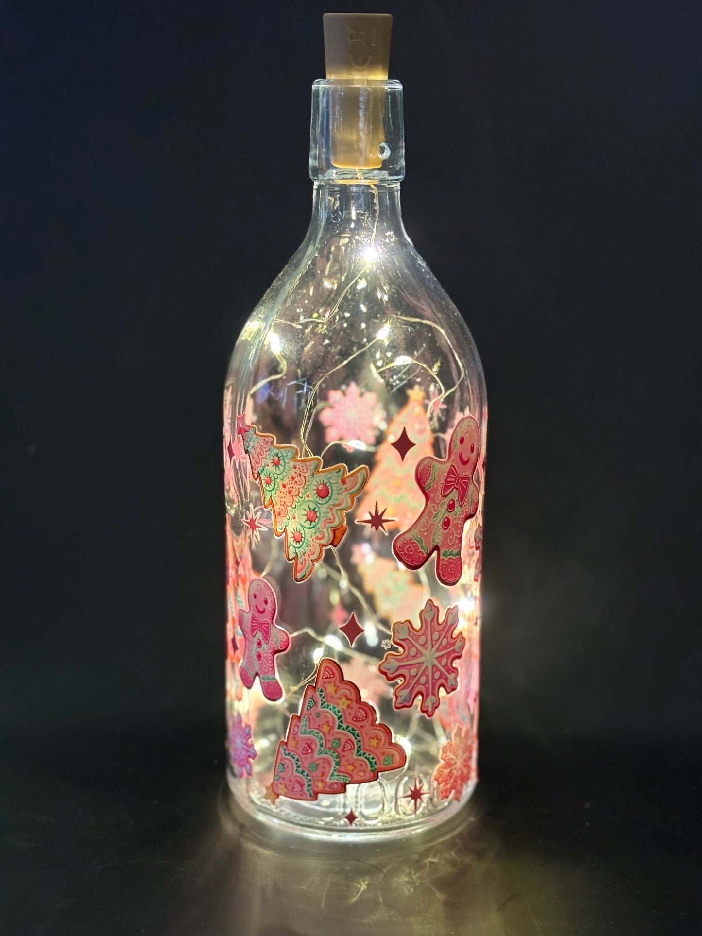 XMAS GLASS BOTTLE LIGHTS- GINGERBREAD MAN