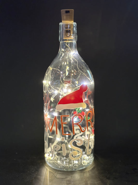 CHRISTMAS GLASS LIGHTS BOTTLE-MERRY CHRISTMAS