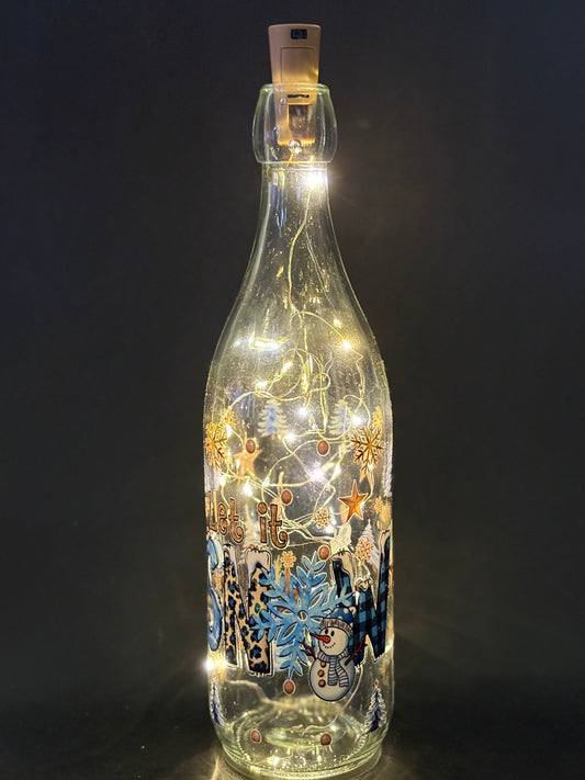 CHRISTMAS GLASS BOTTLE WITH LIGHTS-LET IT SNOW