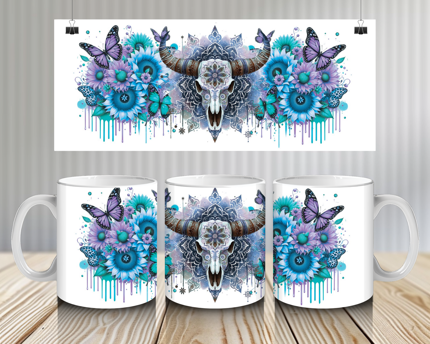 15oz COFFEE MUG- BLUE COW SKULL