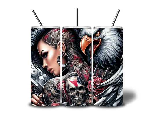 TATTOOED GIRL WITH EAGLE 20oz STAINLESS STEEL TUMBLER