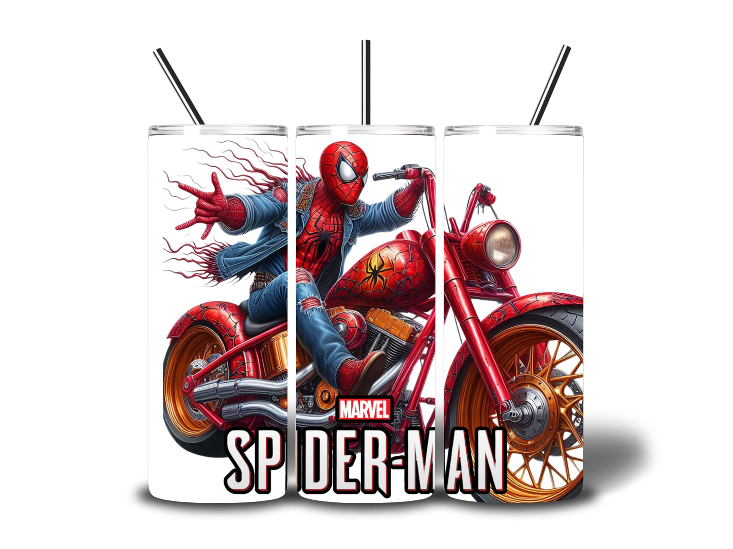 SPIDERMAN ON BIKE 20oz STAINLESS TUMBLER